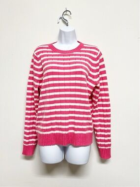 Carlson Womens Pink Caliente Striped Knit Crew Neck Long Sleeve Sweater Size M
